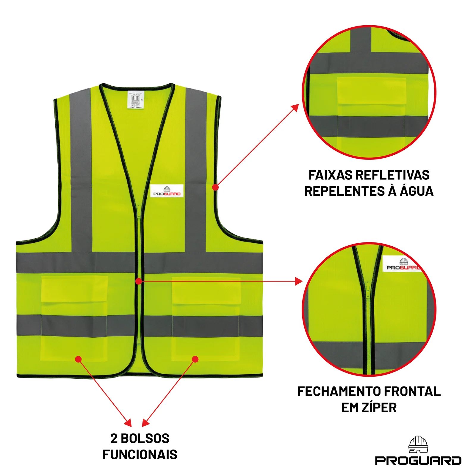 PROGUARD - Colete Refletivo Com 2 Bolsos CRICKET - Detalhe